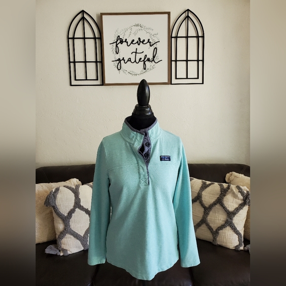 L.L. Bean Sea Foam Green 1/2-button Pullover, Sweater Size Small Classic Boho - Picture 2 of 14